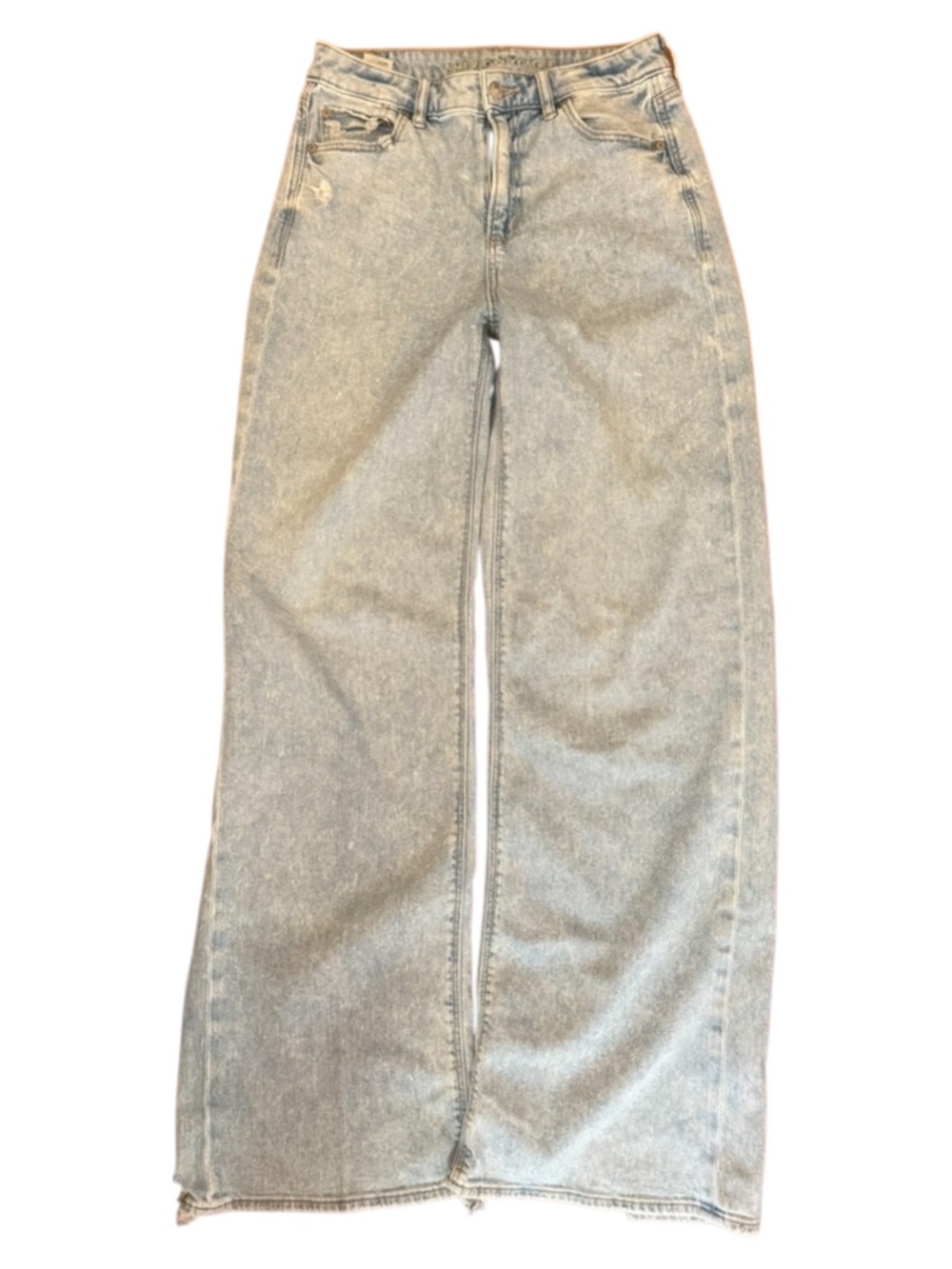 AMERICAN EAGLE Super High Rise Baggy Wide Leg TALL 4L Jeans Light Wash VEUC